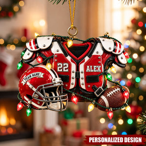 Personalized Football Player Gear Christmas Ornament - Custom Name & Number Acrylic Ornament