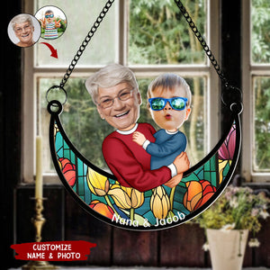 Mom Grandma And Child - Personalized Window Hanging Suncatcher Photo Ornament