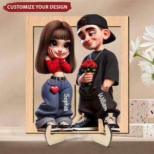 Y2K Couple Personalized 2-Layer Wooden Plaque - Valentine's Day Gift For Couple