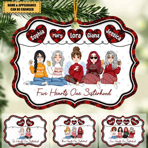 Five Hearts One Sisterhood - Personalized Aluminum Ornament