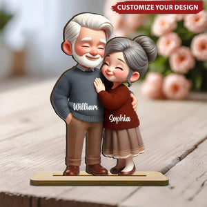 Old Couple Embracing Personalized Standing Wooden Plaque