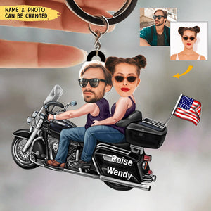 Custom Biker Couple Face Keychain, Gift For Couple, Valentine's Gift, Biker Gift