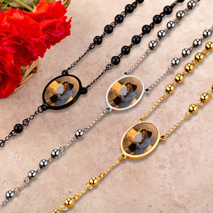 Personalized Cross Rosary Necklace Custom Photo Crucifix Pendant