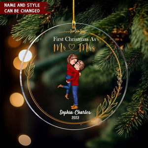 First Christmas As Mr And Mrs, Personalized Crystal Ornament, Wedding Couple Gifts