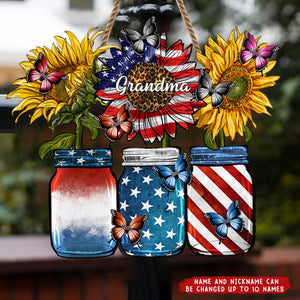 Red White Blue American Nana Mama Any Title - Personalized Grandma Custom Shaped Wood Sign