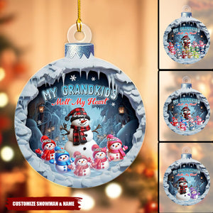 Cute Snowmies My Grandkids Melt My Heart - Personalized Christmas Ornament, Gifts For Grandma
