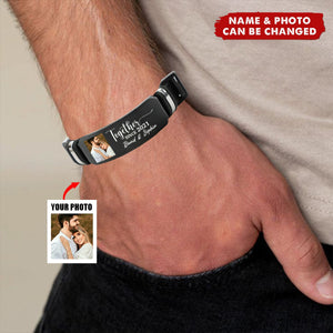 Custom Photo Loving You Is My Forever Plan - Couple Personalized Custom Bracelet - Gift For Husband Wife, Anniversary
