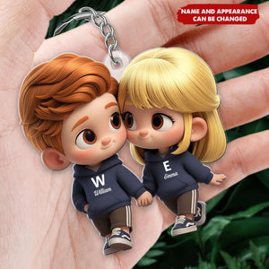 Cutie Cartoon Couple - Customized Personalized Acrylics Keychain - Valentine's Day Gift For Couples, Lovers