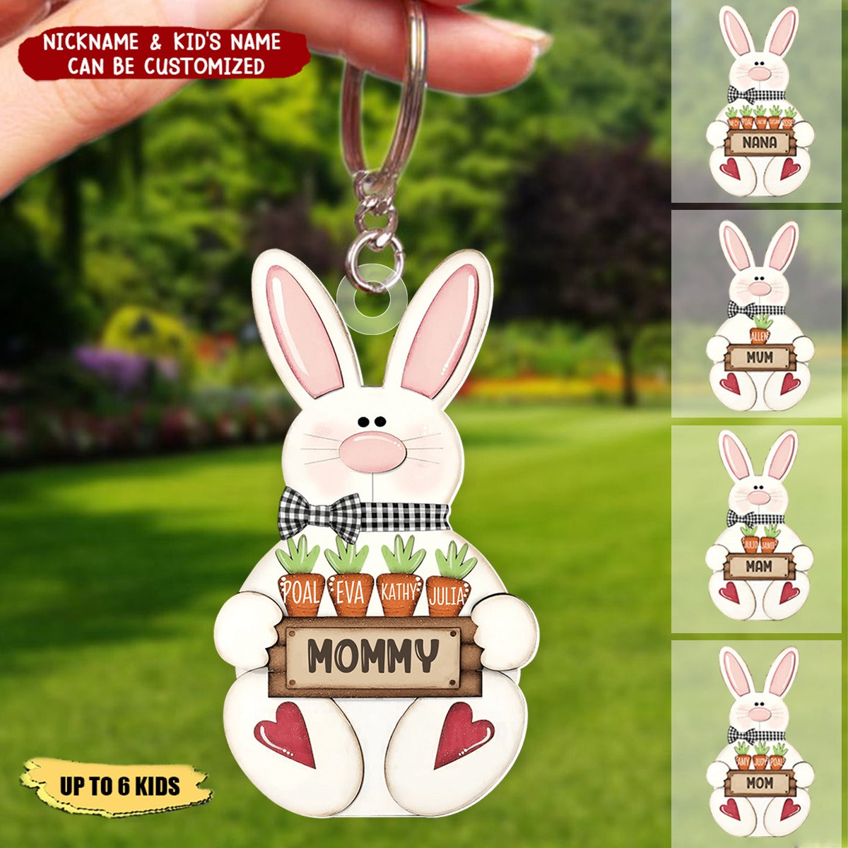 Cute Easter Bunny Grandma Mom Carrot Kids Personalized Acrylic Keychain