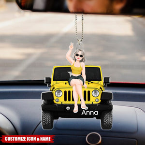 Girl Sitting On Off-road Car - Personalized Acrylic Car Ornament, Gifts For Car Lovers
