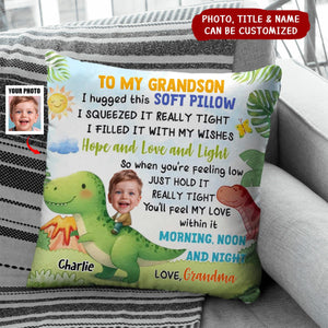 Custom Photo Cute Dinosaur Rider Personalized Pillow, Gift For Grandkid Kid