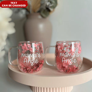 Insulated Layer Dried Flowers Personalized Double Walled Glass Coffee Mug With Handle