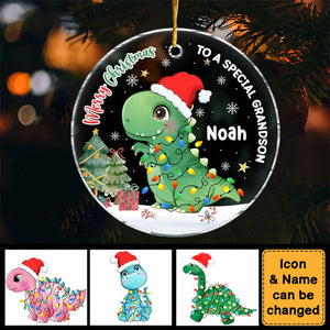 Christmas Gift For Grandson Dinosaur Merry Christmas Circle Ornament