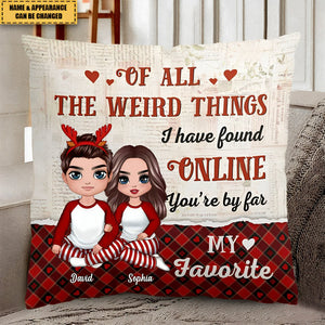 Christmas Couple Sitting Hugging Christmas Gift - Personalized Pillow