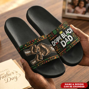 Dope Black Dad, Dope Dad Father's Day Gifts - Fist Bumps - Personalized Slide Sandals