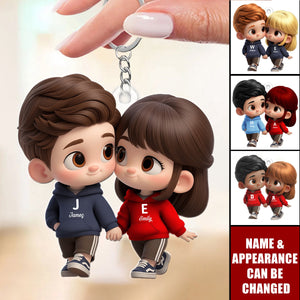 Cutie Cartoon Couple - Customized Personalized Acrylics Keychain - Valentine's Day Gift For Couples, Lovers