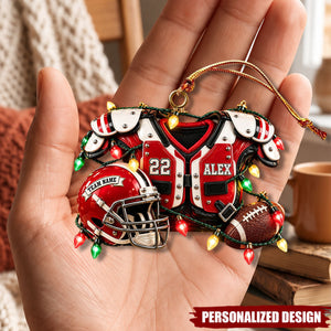 Personalized Football Player Gear Christmas Ornament - Custom Name & Number Acrylic Ornament