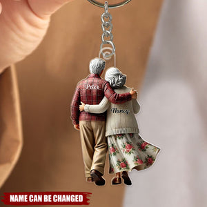 Old Couple Walking Together Personalized Keychain - Heartfelt Gift For Couple, Him, Her, Husband, Wife