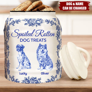 Spoiled Rotten Dog Treats Floral Toile De Jouy Chinoiserie - Personalized Cookie Jar