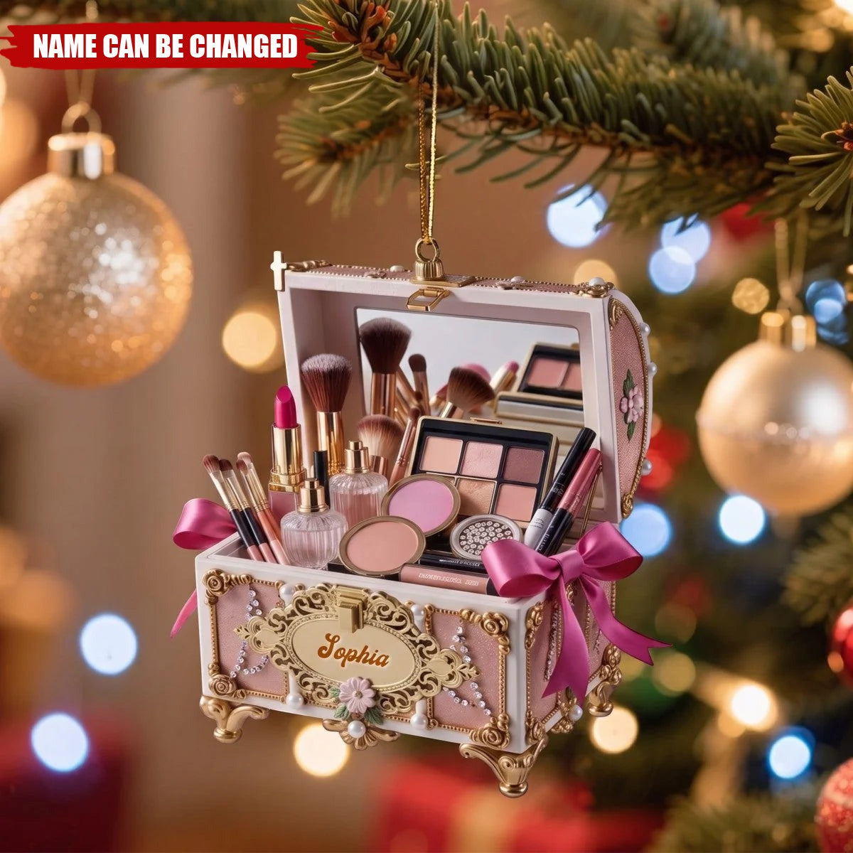Personalized Makeup Lover Acrylic Ornament - Custom Beauty Bag Gift Idea