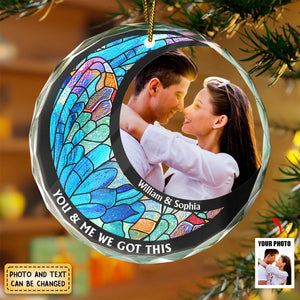 Custom Photo From Our First Kiss Till Our Last Breath Kissing Couple - Stained Effect Printed, Personalized Circle Glass Ornament