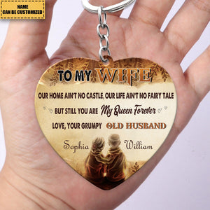 To My Wife, You Are My Queen Forever - Couple Personalized Heart Acrylic Keychain