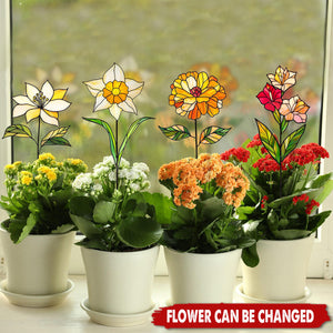 Personalized Birthday Flower Stained Glass Garden Stake Suncatcher