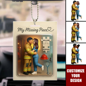 My Missing Piece Firefighter Nurse Couple Personalized Car Ornament