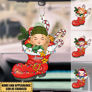 Cute Christmas Kid Santa Shoe Acrylic Car Ornament