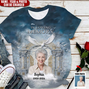 Memorial Upload Photo Heaven Gate Dove, In Loving Memory Personalized 3D T-Shirt