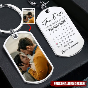 Custom Photo Celebrating The Day Our Journey Began - Couple Personalized Keychain - Gift For Couple
