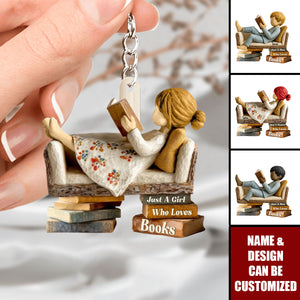 Man Woman Reading Book On Sofa - Personalized Acrylic Keychain, Gift For Book Lover, Bookworm