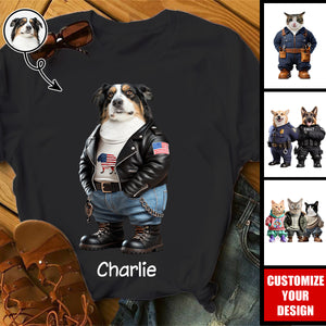 Custom Photo Cool Dog Cat Career Uniforms - Personalized T-Shirt