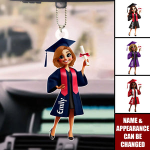Graduation Cap And Animated Girl, Personalized Acrylic Ornament, Gift For Graduates