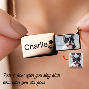 Envelope Locket Engraved Memorial Photo Pull-out Personalized Necklace