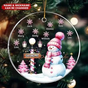 Personalized Grandma Snowman Acrylic Circle Ornament