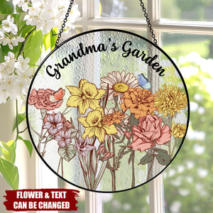 Personalized Grandma Garden Family Birth Flowers Glass Suncatcher