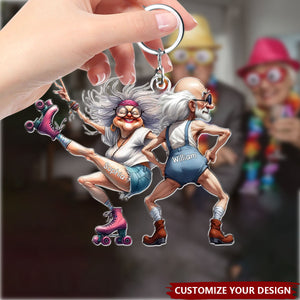 Quirky Funny Old Couple Elderly People Personalized Acrylic Keychain