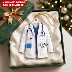 Custom Name Doctor Ornament, White Coat Ornament
