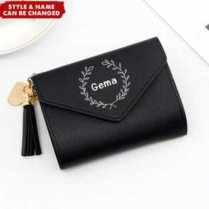 Heart Pendant Tassel Personalized Name Tri-fold Wallet