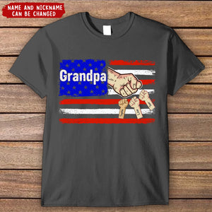 Papa Dad Hand Flag With Kids, Perfect Gift For Father's Day Personalized Shirt