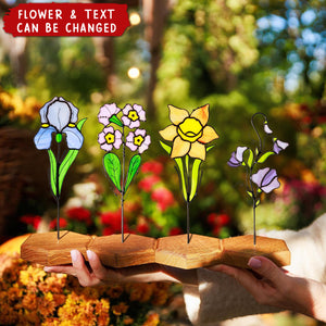 Personalized Stained Glass Birth Flower Plant Garden Stake Suncatcher