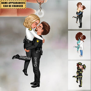 Personalized Keychain, Couple Portrait, Firefighter, Nurse, Police Officer, Teacher, Gifts by Occupation