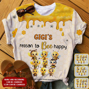 Gift For Grandma Reasons To Bee Happy All-over Print Personalized T-Shirt