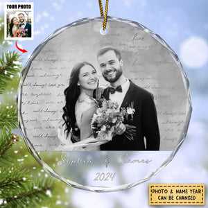 Custom Photo Anniversary Couples - Personalized Circle Glass Ornament