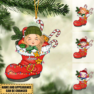 Cute Christmas Kid Santa Shoe Acrylic Ornament