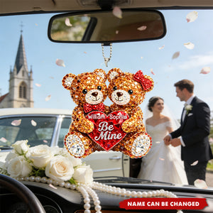 3D Effect Rhinestones Bear Couple - Personalized Acrylic Car Hanging Ornament