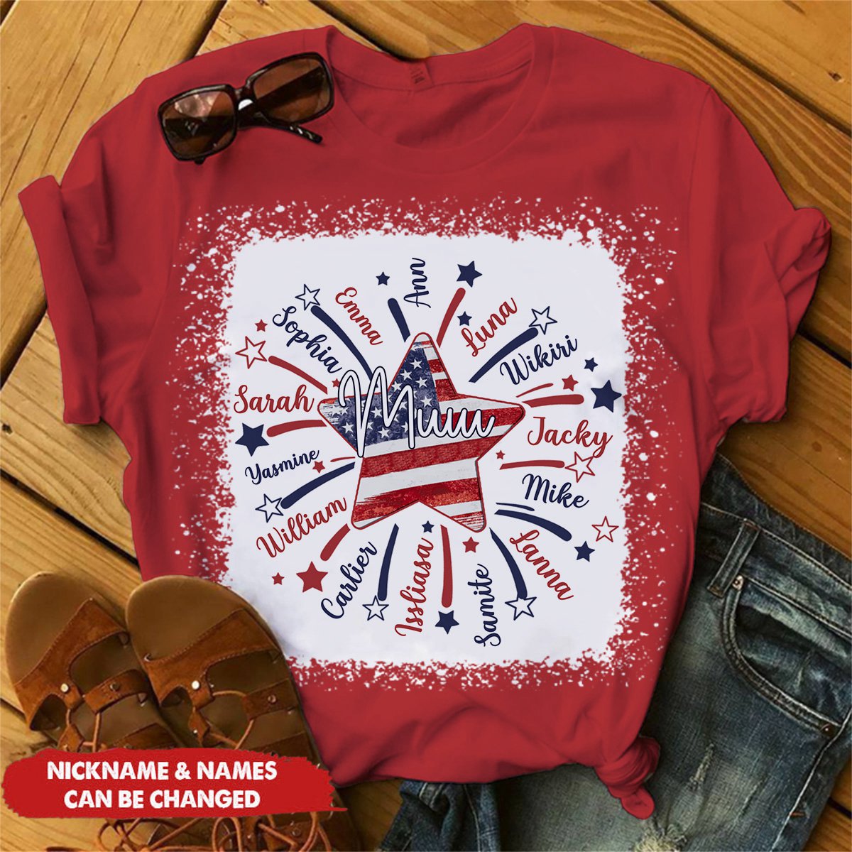 4th of July America Flag Star Mimi Mom Little Kids Personalized Shirt