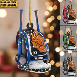 Personalized Baseball Bag Ornament, Baseball Player Gear Ornament