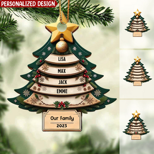 Unique Christmas Family Pine Tree, Our Family 2024 Personalized Ornament